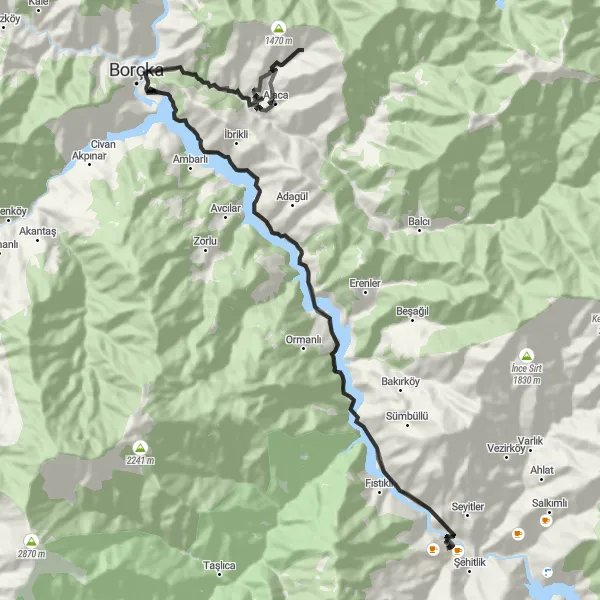 Map miniature of "Artvin to Orta Circular Route" cycling inspiration in Trabzon, Ordu, Giresun, Rize, Artvin, Gümüşhane, Turkey. Generated by Tarmacs.app cycling route planner