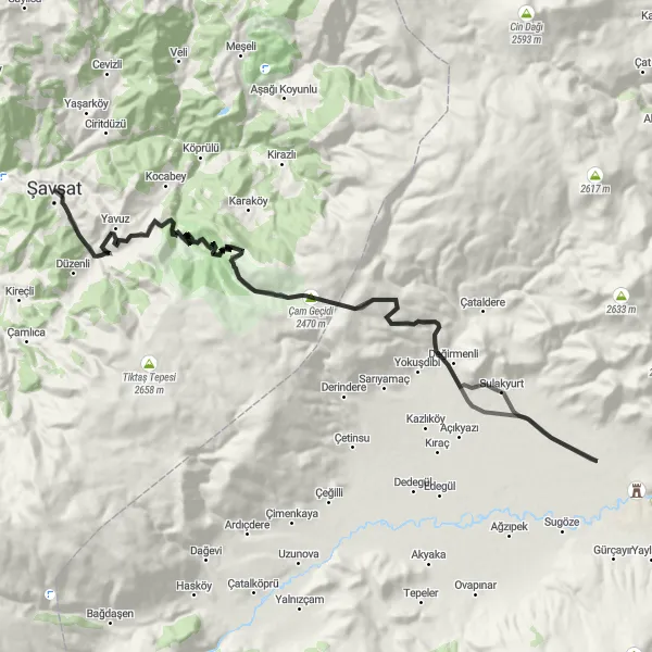 Map miniature of "Şavşat - Yavuz Road Route" cycling inspiration in Trabzon, Ordu, Giresun, Rize, Artvin, Gümüşhane, Turkey. Generated by Tarmacs.app cycling route planner