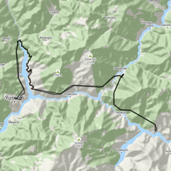 Map miniature of "Yusufeli - Şilenkar Tepesi - Seyir Tepesi Road Bike Route" cycling inspiration in Trabzon, Ordu, Giresun, Rize, Artvin, Gümüşhane, Turkey. Generated by Tarmacs.app cycling route planner