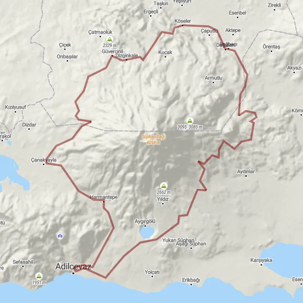 Map miniature of "Gravel Adventure Through Çanakyayla" cycling inspiration in Van, Muş, Bitlis, Hakkari, Turkey. Generated by Tarmacs.app cycling route planner