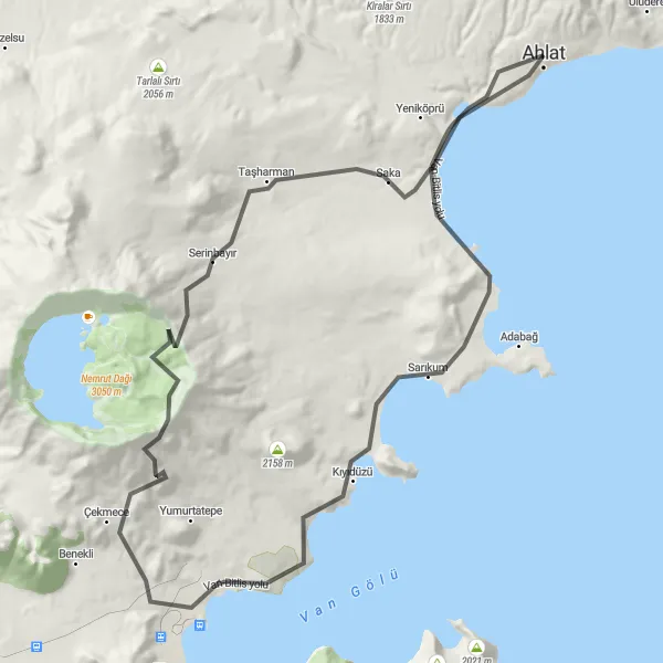 Map miniature of "Ahlat to Çeşme Sırtı and İkikubbe Road Route" cycling inspiration in Van, Muş, Bitlis, Hakkari, Turkey. Generated by Tarmacs.app cycling route planner