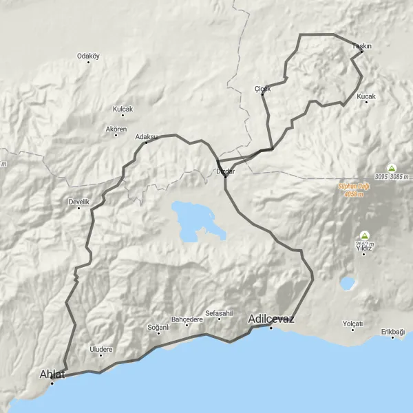 Map miniature of "Challenging Mountain Route from Ahlat to Çanakyayla and Adilcevaz" cycling inspiration in Van, Muş, Bitlis, Hakkari, Turkey. Generated by Tarmacs.app cycling route planner