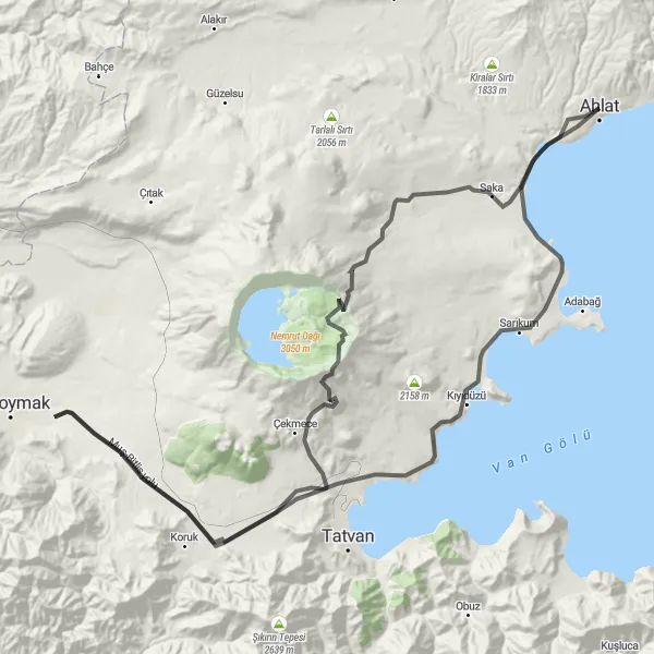 Map miniature of "Picturesque Road Cycling from Ahlat to Çeşme Sırtı and İkikubbe" cycling inspiration in Van, Muş, Bitlis, Hakkari, Turkey. Generated by Tarmacs.app cycling route planner