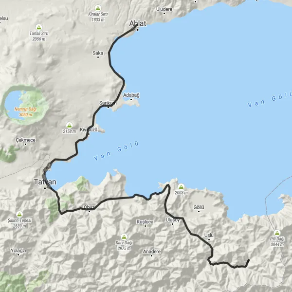 Map miniature of "Cycling Expedition from Ahlat to Tatvan and İkikubbe" cycling inspiration in Van, Muş, Bitlis, Hakkari, Turkey. Generated by Tarmacs.app cycling route planner