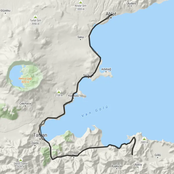 Map miniature of "Scenic Ride to Tatvan" cycling inspiration in Van, Muş, Bitlis, Hakkari, Turkey. Generated by Tarmacs.app cycling route planner