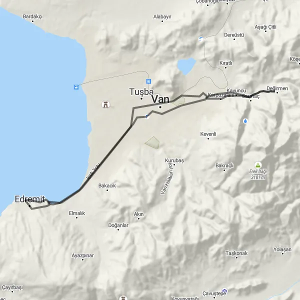 Map miniature of "Edremit to Hakkari Cycling Route" cycling inspiration in Van, Muş, Bitlis, Hakkari, Turkey. Generated by Tarmacs.app cycling route planner