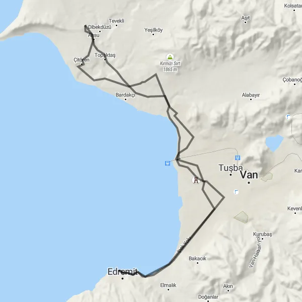 Map miniature of "Edremit to Van Cycling Route" cycling inspiration in Van, Muş, Bitlis, Hakkari, Turkey. Generated by Tarmacs.app cycling route planner