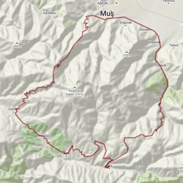 Map miniature of "Bitlis Gravel Adventure" cycling inspiration in Van, Muş, Bitlis, Hakkari, Turkey. Generated by Tarmacs.app cycling route planner