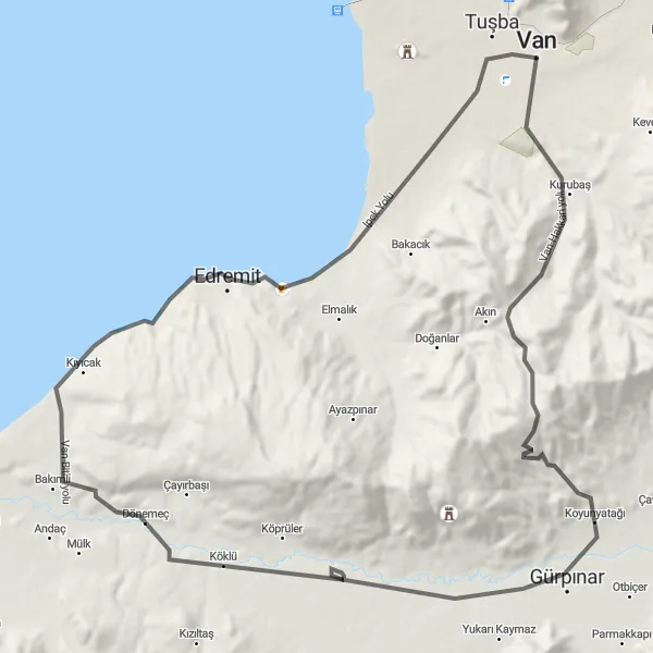 Map miniature of "Van to Muş via Bitlis Cycling Route" cycling inspiration in Van, Muş, Bitlis, Hakkari, Turkey. Generated by Tarmacs.app cycling route planner