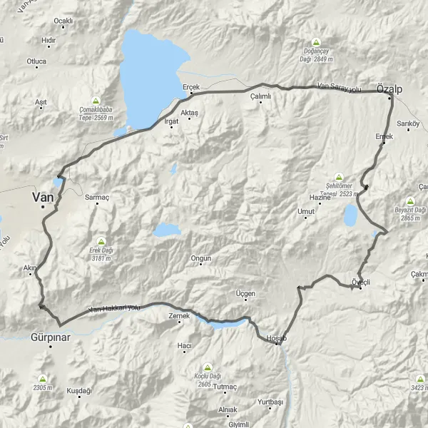 Map miniature of "Van to Çavuştepe Route" cycling inspiration in Van, Muş, Bitlis, Hakkari, Turkey. Generated by Tarmacs.app cycling route planner