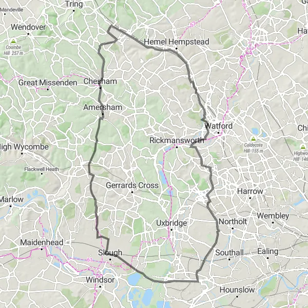 Map miniature of "Hertfordshire Scenic Tour" cycling inspiration in Bedfordshire and Hertfordshire, United Kingdom. Generated by Tarmacs.app cycling route planner
