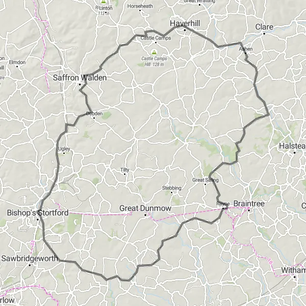 Map miniature of "Exploring Rural Bedfordshire and Hertfordshire" cycling inspiration in Bedfordshire and Hertfordshire, United Kingdom. Generated by Tarmacs.app cycling route planner