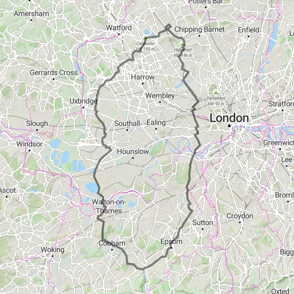 Map miniature of "The Full Hertfordshire Journey" cycling inspiration in Bedfordshire and Hertfordshire, United Kingdom. Generated by Tarmacs.app cycling route planner