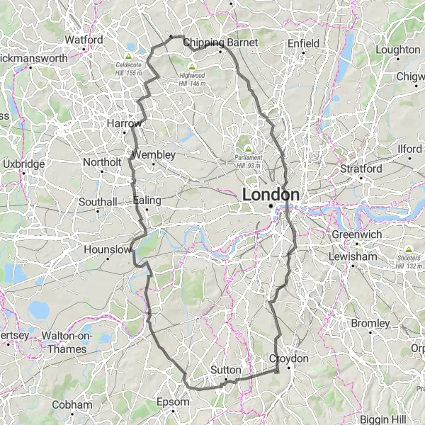 Map miniature of "The Herts Hill Climber" cycling inspiration in Bedfordshire and Hertfordshire, United Kingdom. Generated by Tarmacs.app cycling route planner