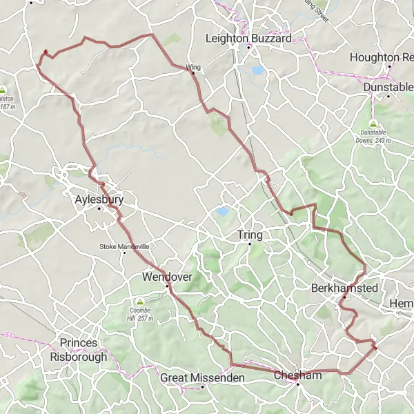 Map miniature of "Grand Loop Through Bedfordshire and Hertfordshire" cycling inspiration in Bedfordshire and Hertfordshire, United Kingdom. Generated by Tarmacs.app cycling route planner