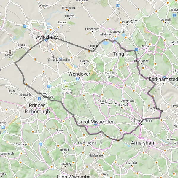 Map miniature of "Bedfordshire and Hertfordshire Epic Challenge" cycling inspiration in Bedfordshire and Hertfordshire, United Kingdom. Generated by Tarmacs.app cycling route planner