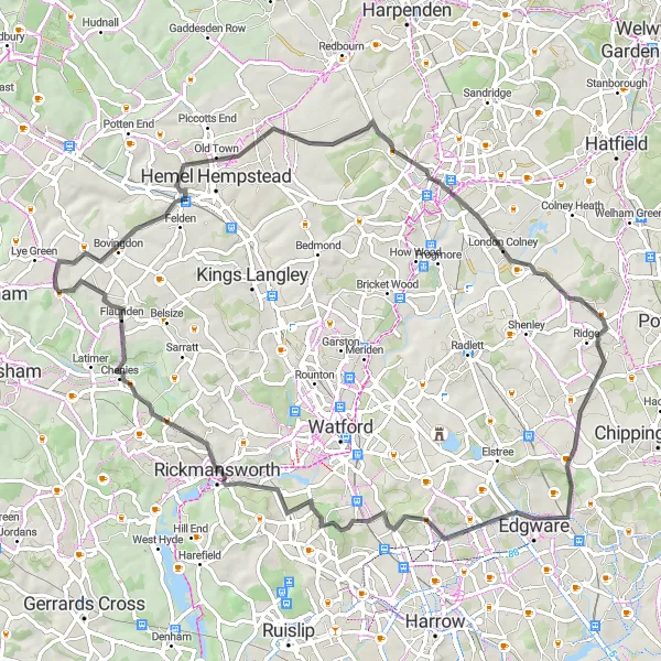 Map miniature of "Discovering Bedfordshire and Hertfordshire on Two Wheels" cycling inspiration in Bedfordshire and Hertfordshire, United Kingdom. Generated by Tarmacs.app cycling route planner