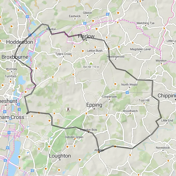 Map miniature of "The Scenic Essex Road Loop" cycling inspiration in Bedfordshire and Hertfordshire, United Kingdom. Generated by Tarmacs.app cycling route planner