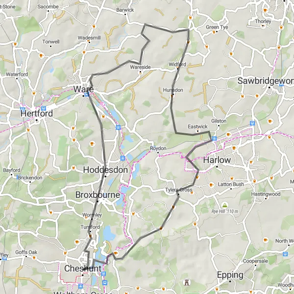 Map miniature of "Countryside Charm Road Loop" cycling inspiration in Bedfordshire and Hertfordshire, United Kingdom. Generated by Tarmacs.app cycling route planner