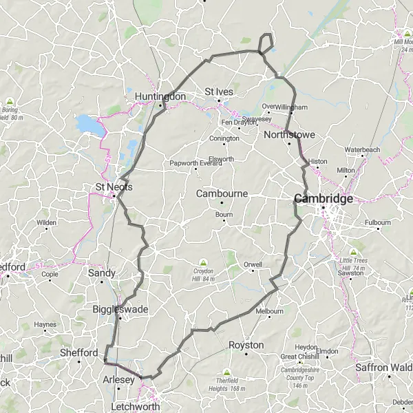 Map miniature of "Henlow to Stotfold Circular" cycling inspiration in Bedfordshire and Hertfordshire, United Kingdom. Generated by Tarmacs.app cycling route planner