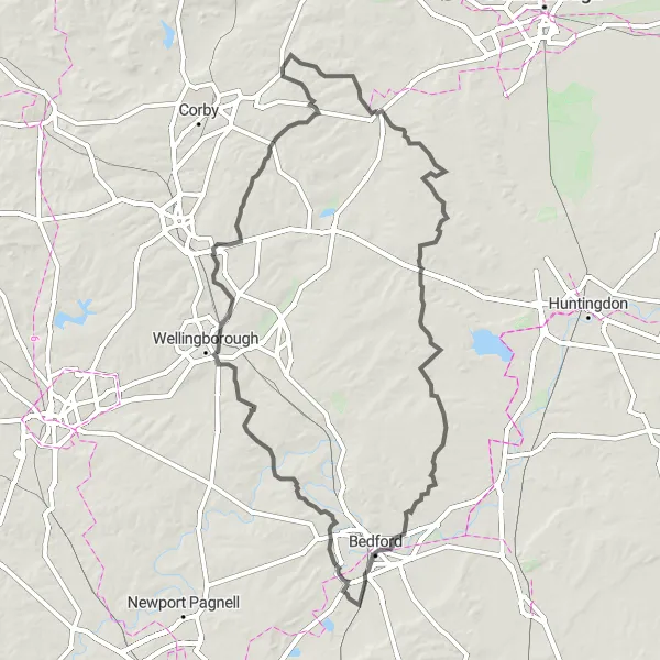 Map miniature of "The Hilltop Challenge" cycling inspiration in Bedfordshire and Hertfordshire, United Kingdom. Generated by Tarmacs.app cycling route planner