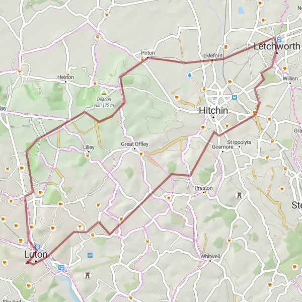 Map miniature of "The Countryside Ramble" cycling inspiration in Bedfordshire and Hertfordshire, United Kingdom. Generated by Tarmacs.app cycling route planner