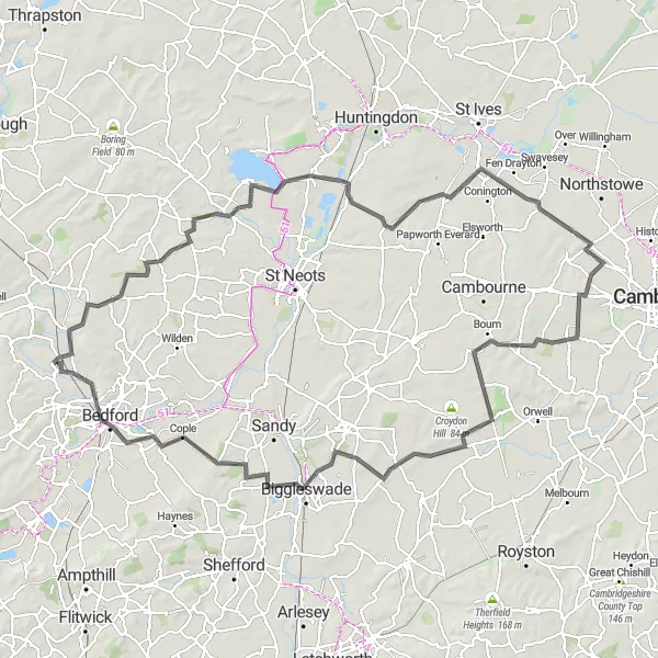Map miniature of "Scenic road ride through Bedfordshire and Hertfordshire" cycling inspiration in Bedfordshire and Hertfordshire, United Kingdom. Generated by Tarmacs.app cycling route planner
