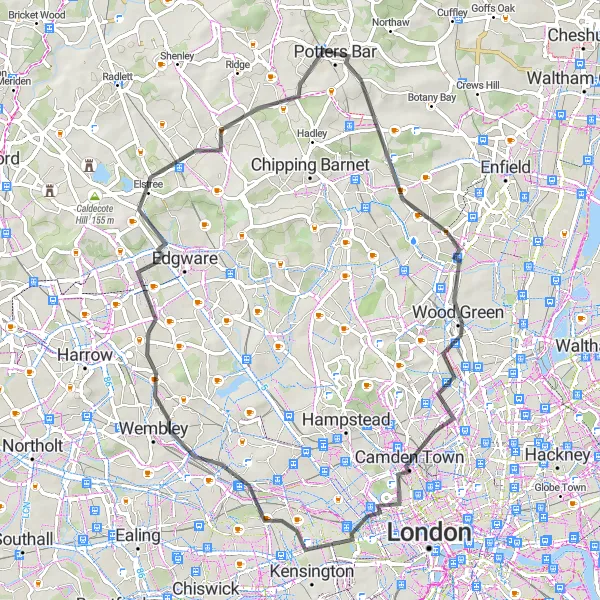 Map miniature of "From Suburbia to Nature" cycling inspiration in Bedfordshire and Hertfordshire, United Kingdom. Generated by Tarmacs.app cycling route planner