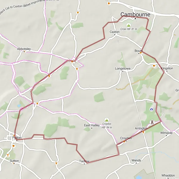 Map miniature of "Great Gransden and Tadlow Gravel Route" cycling inspiration in Bedfordshire and Hertfordshire, United Kingdom. Generated by Tarmacs.app cycling route planner