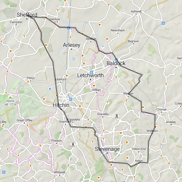 Map miniature of "The Barton Hills Circuit" cycling inspiration in Bedfordshire and Hertfordshire, United Kingdom. Generated by Tarmacs.app cycling route planner