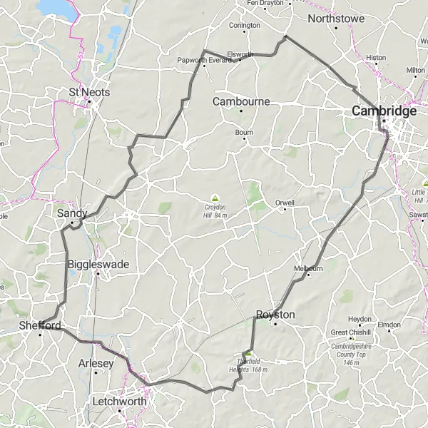 Map miniature of "The Hertfordshire Loop" cycling inspiration in Bedfordshire and Hertfordshire, United Kingdom. Generated by Tarmacs.app cycling route planner
