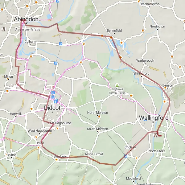 Map miniature of "The Thames Valley Adventure" cycling inspiration in Berkshire, Buckinghamshire and Oxfordshire, United Kingdom. Generated by Tarmacs.app cycling route planner