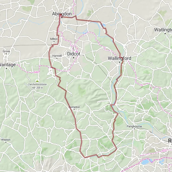 Map miniature of "The Gravel Escape" cycling inspiration in Berkshire, Buckinghamshire and Oxfordshire, United Kingdom. Generated by Tarmacs.app cycling route planner