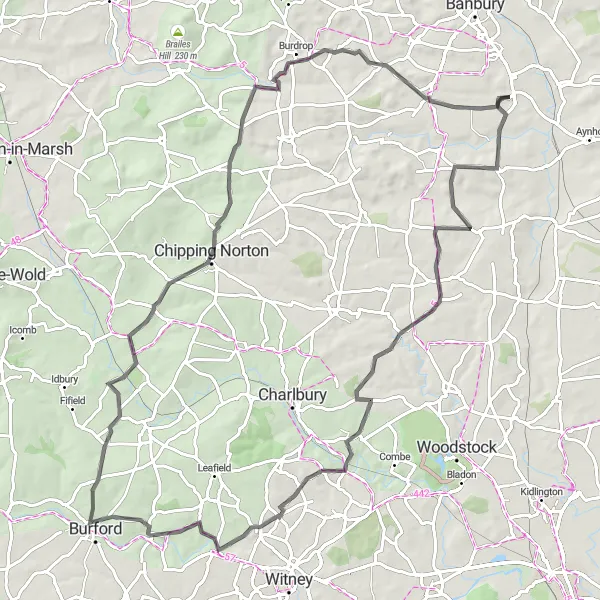 Map miniature of "Adderbury to West Adderbury Road" cycling inspiration in Berkshire, Buckinghamshire and Oxfordshire, United Kingdom. Generated by Tarmacs.app cycling route planner