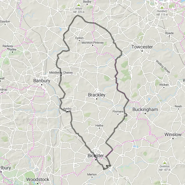 Map miniature of "Oxfordshire Exploration" cycling inspiration in Berkshire, Buckinghamshire and Oxfordshire, United Kingdom. Generated by Tarmacs.app cycling route planner