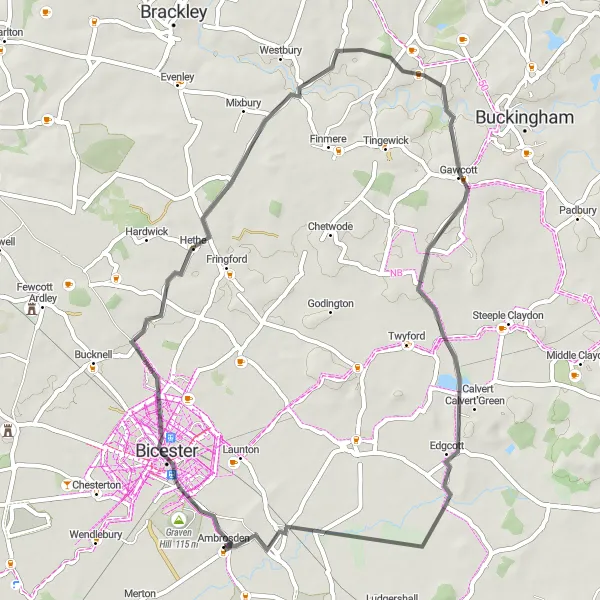 Map miniature of "The Buckinghamshire Loop" cycling inspiration in Berkshire, Buckinghamshire and Oxfordshire, United Kingdom. Generated by Tarmacs.app cycling route planner