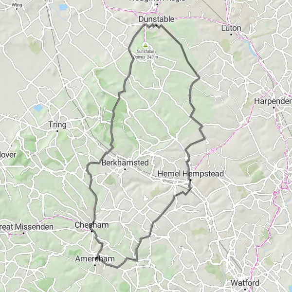 Map miniature of "Amersham to Latimer Road Cycling Route" cycling inspiration in Berkshire, Buckinghamshire and Oxfordshire, United Kingdom. Generated by Tarmacs.app cycling route planner