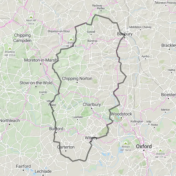 Map miniature of "The Ultimate Challenge" cycling inspiration in Berkshire, Buckinghamshire and Oxfordshire, United Kingdom. Generated by Tarmacs.app cycling route planner