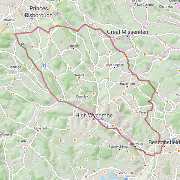 Map miniature of "The Hidden Gem" cycling inspiration in Berkshire, Buckinghamshire and Oxfordshire, United Kingdom. Generated by Tarmacs.app cycling route planner