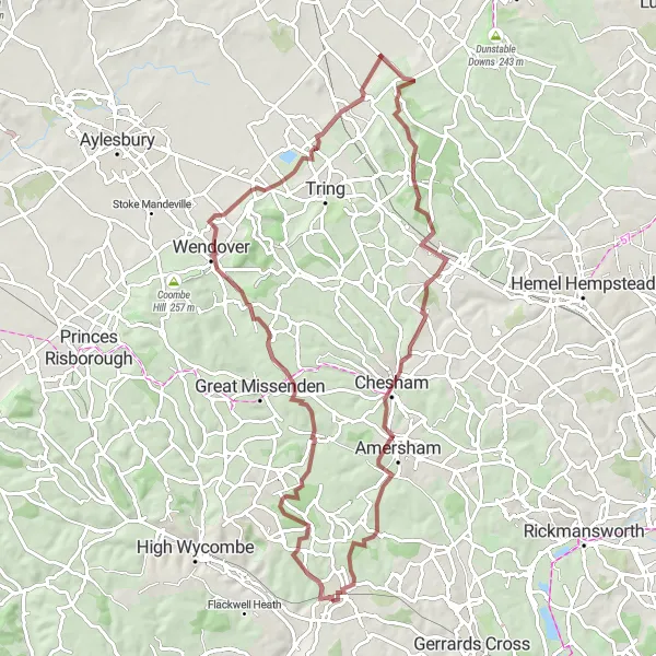 Map miniature of "Berkshire and Buckinghamshire Gravel Adventure" cycling inspiration in Berkshire, Buckinghamshire and Oxfordshire, United Kingdom. Generated by Tarmacs.app cycling route planner