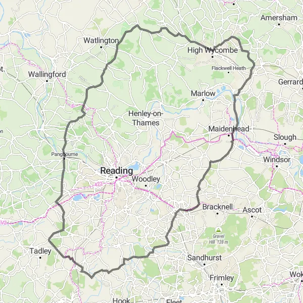 Map miniature of "Berkshire and Oxfordshire Cycling Adventure" cycling inspiration in Berkshire, Buckinghamshire and Oxfordshire, United Kingdom. Generated by Tarmacs.app cycling route planner