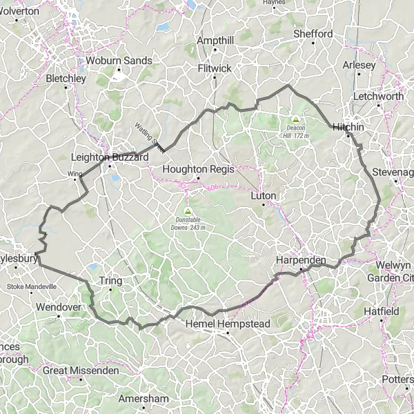 Map miniature of "Countryside Odyssey" cycling inspiration in Berkshire, Buckinghamshire and Oxfordshire, United Kingdom. Generated by Tarmacs.app cycling route planner