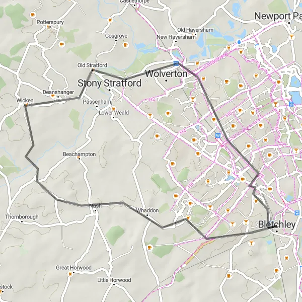 Map miniature of "Road Route: Tattenhoe Trek" cycling inspiration in Berkshire, Buckinghamshire and Oxfordshire, United Kingdom. Generated by Tarmacs.app cycling route planner