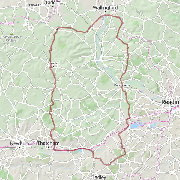 Map miniature of "Gravel and Chalk in the Chilterns" cycling inspiration in Berkshire, Buckinghamshire and Oxfordshire, United Kingdom. Generated by Tarmacs.app cycling route planner