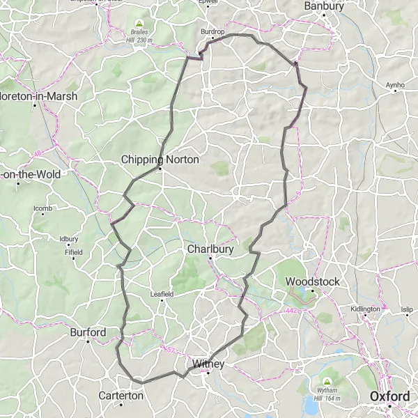 Map miniature of "Hidden Wonders of Bloxham: Road Cycling Route" cycling inspiration in Berkshire, Buckinghamshire and Oxfordshire, United Kingdom. Generated by Tarmacs.app cycling route planner