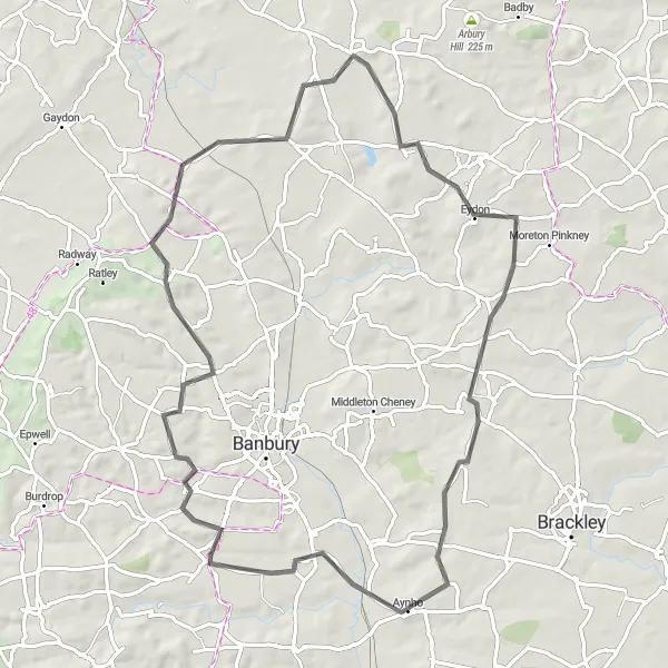 Map miniature of "Bloxham and Surrounding Villages" cycling inspiration in Berkshire, Buckinghamshire and Oxfordshire, United Kingdom. Generated by Tarmacs.app cycling route planner
