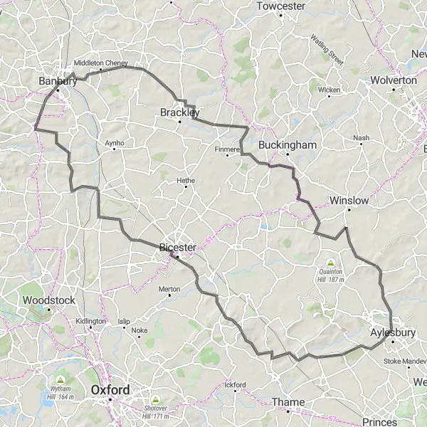 Map miniature of "The Bloxham Epic" cycling inspiration in Berkshire, Buckinghamshire and Oxfordshire, United Kingdom. Generated by Tarmacs.app cycling route planner