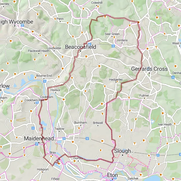 Map miniature of "Chiltern Gravel Loop" cycling inspiration in Berkshire, Buckinghamshire and Oxfordshire, United Kingdom. Generated by Tarmacs.app cycling route planner