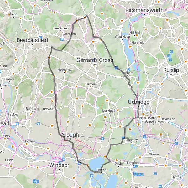 Map miniature of "Chalfont St Giles - Jordans" cycling inspiration in Berkshire, Buckinghamshire and Oxfordshire, United Kingdom. Generated by Tarmacs.app cycling route planner