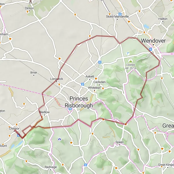 Map miniature of "Chiltern Hills Gravel Challenge" cycling inspiration in Berkshire, Buckinghamshire and Oxfordshire, United Kingdom. Generated by Tarmacs.app cycling route planner